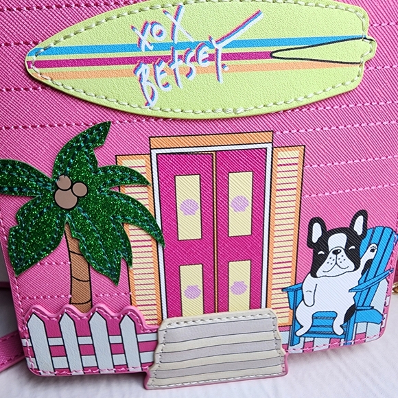 Betsey Johnson Crossbody Bag Pink Beach House With Frenchie Dog Purse NWT - Picture 12 of 17